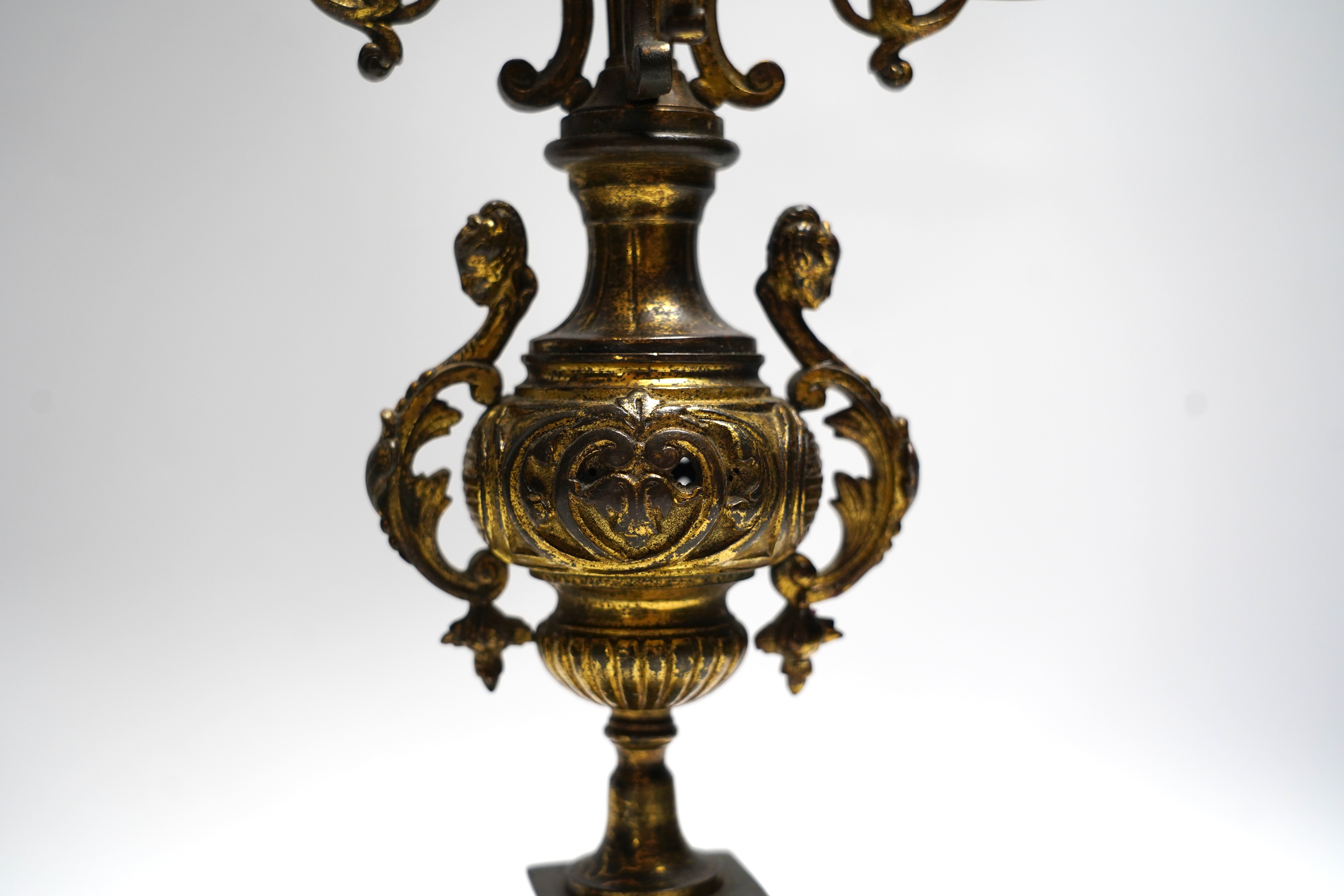 A pair of Victorian gilt brass candelabra, 51cm high